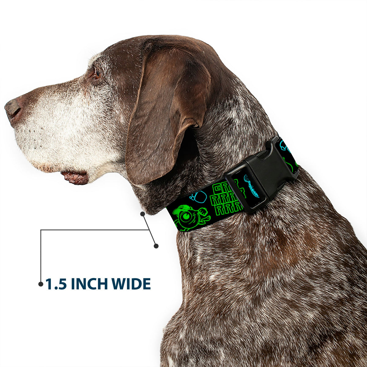 Plastic Clip Collar - Monsters Inc. Sully & Mike Poses/GRRRRR! Black/Turquoise/Green