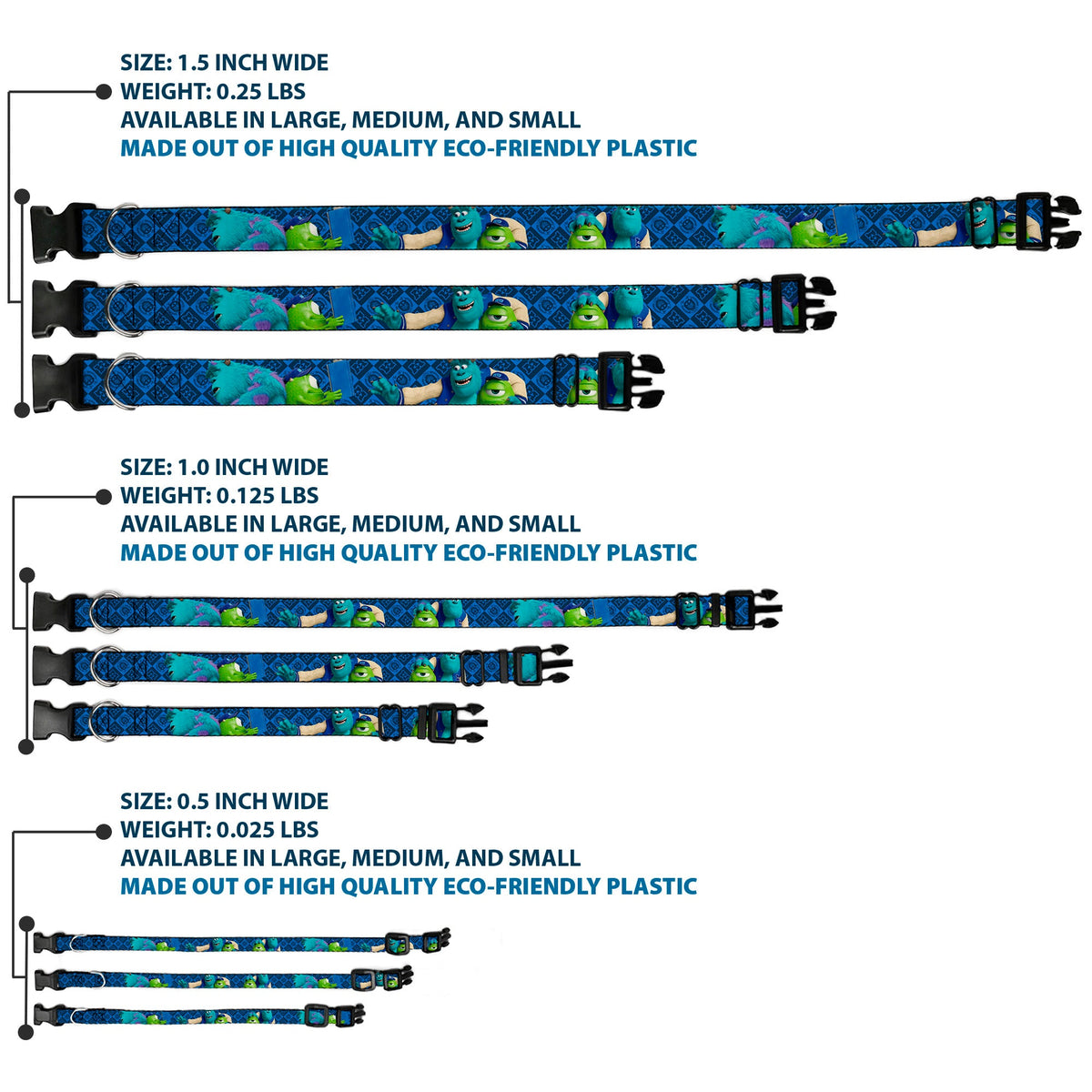 Plastic Clip Collar - Monsters University Sulley & Mike Poses/Checkers Blue