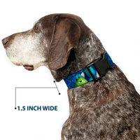 Plastic Clip Collar - Monsters University Sulley & Mike Poses/Checkers Blue