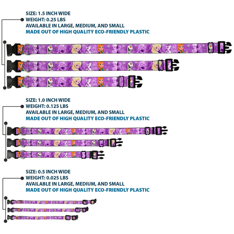 Plastic Clip Collar - Frozen Anna/Elsa/Olaf Poses/Scenes Purples