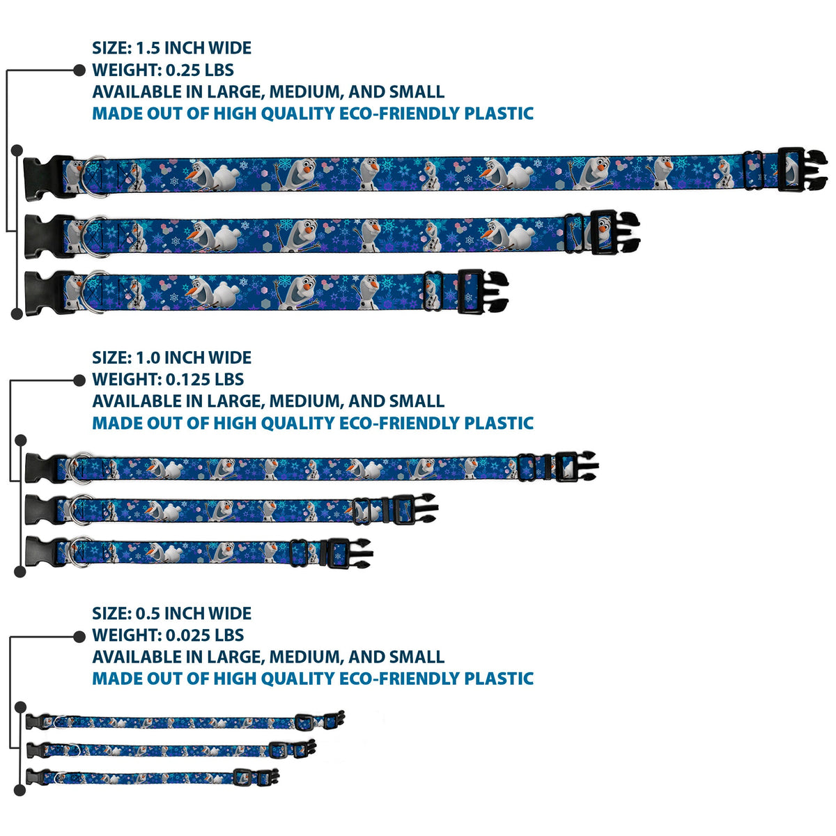 Plastic Clip Collar - Frozen Olaf Poses/Snowflakes Blues
