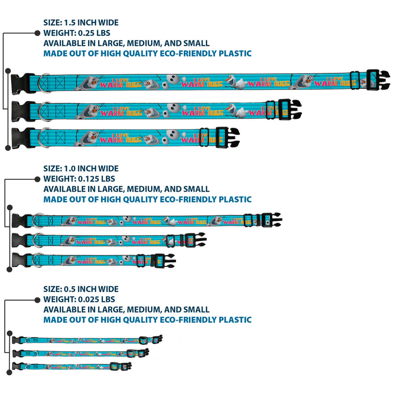 Plastic Clip Collar - Olaf Pose I LOVE WARM HUGS Stripe Blues