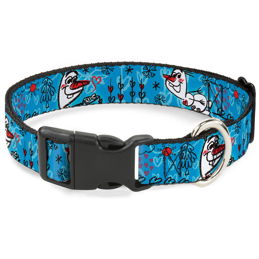 Plastic Clip Collar - Olaf Heart Raindrop Sketch Blues/Black
