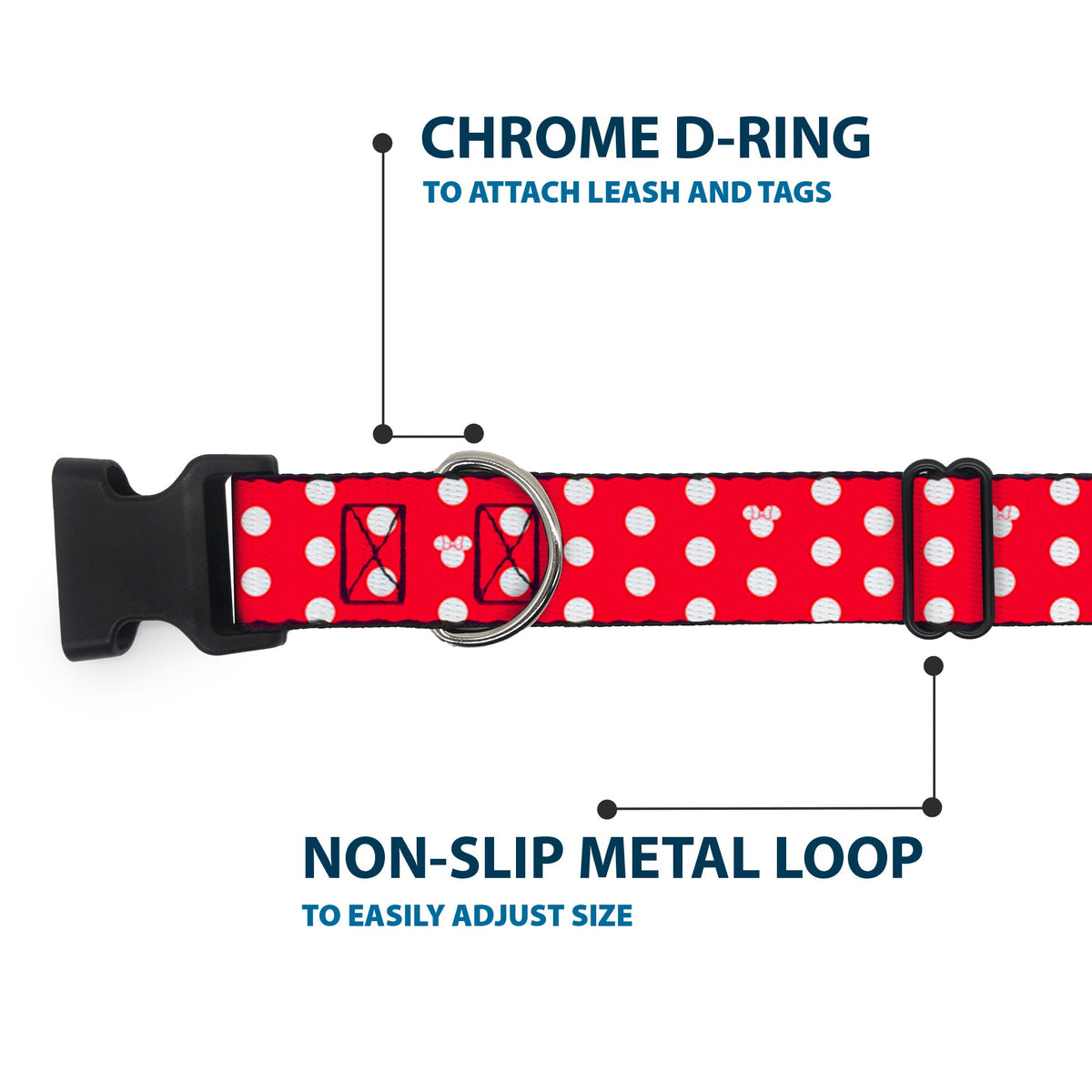 Plastic Clip Collar - Minnie Mouse Polka Dot/Mini Silhouette Red/White