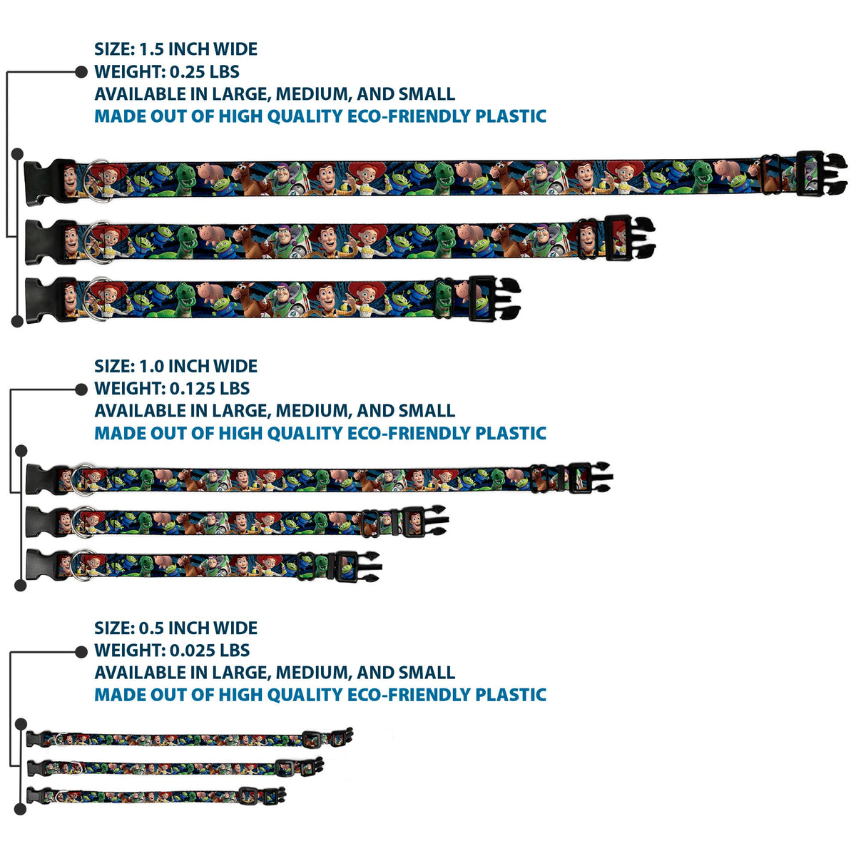 Plastic Clip Collar - Toy Story Characters Running2 Denim Rays