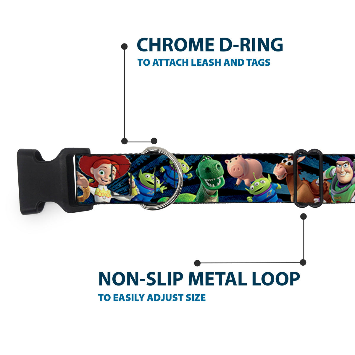 Plastic Clip Collar - Toy Story Characters Running2 Denim Rays