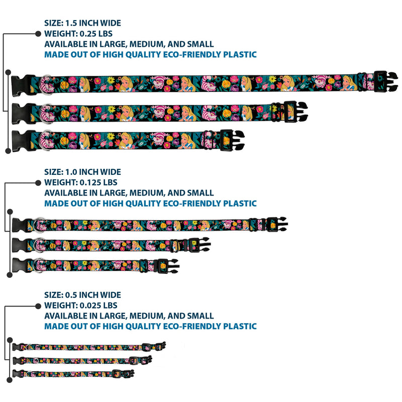 Plastic Clip Collar - Alice/Cheshire Cat/Flowers Poses Black/Multi Color