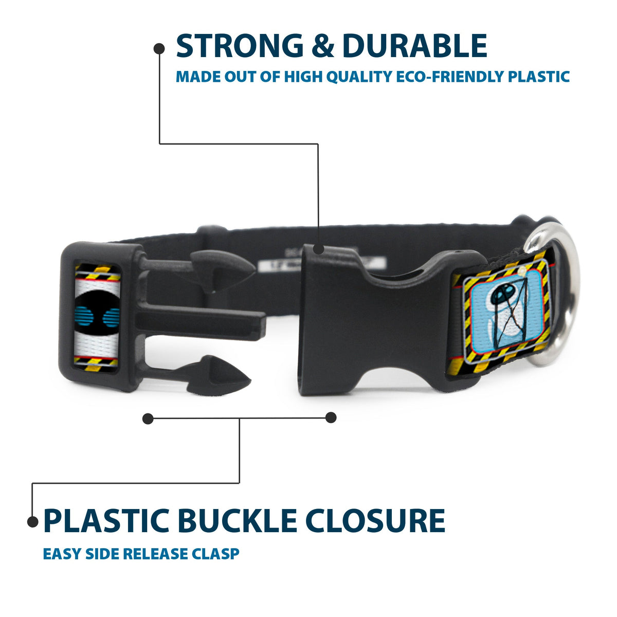Plastic Clip Collar - WALL-E & EVE Pose/Face Hazard Blocks Gray/Yellow/Black