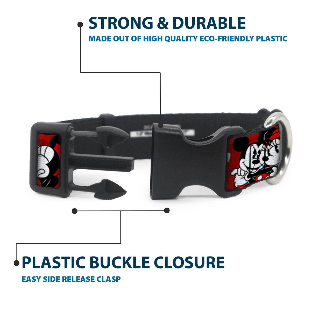 Plastic Clip Collar - Mickey & Minnie HUGS & KISSES Poses Reds/White