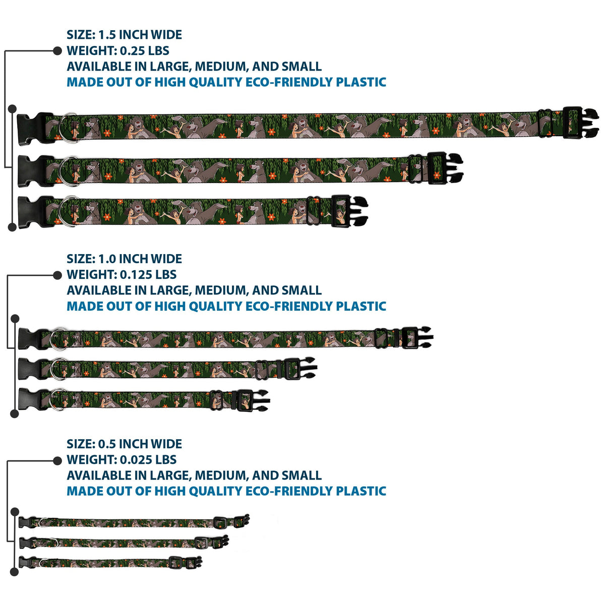 Plastic Clip Collar - Mowgli & Baloo 3-Poses Leaves/Flowers Greens/Orange