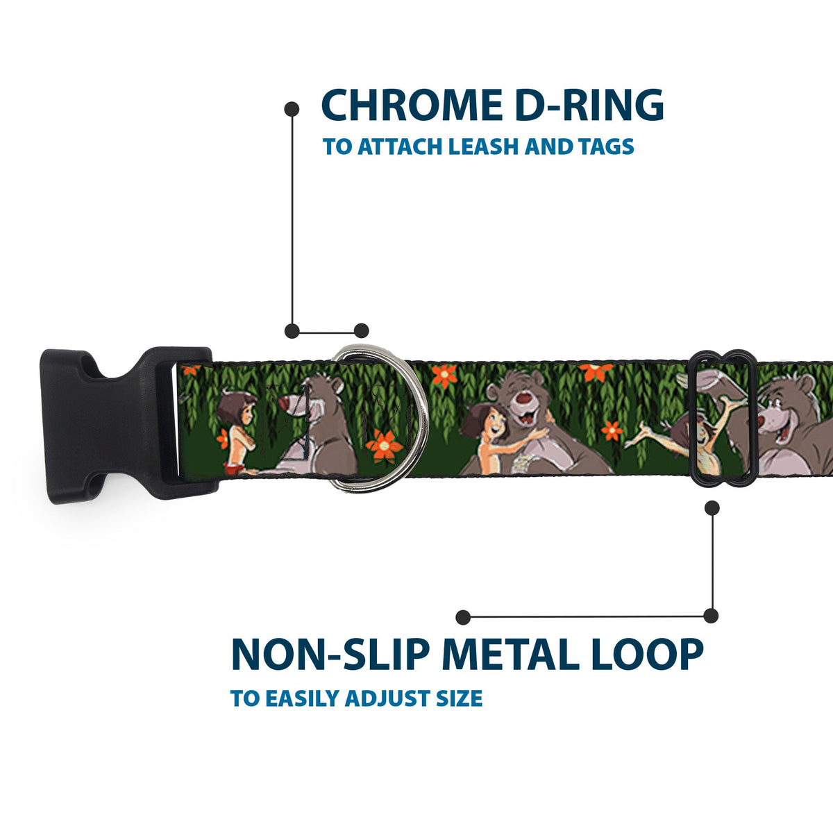 Plastic Clip Collar - Mowgli & Baloo 3-Poses Leaves/Flowers Greens/Orange