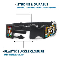 Plastic Clip Collar - ADVENTURE IS OUT THERE/Stacked Wilderness Explorer Badges Tan/Multi Color/White