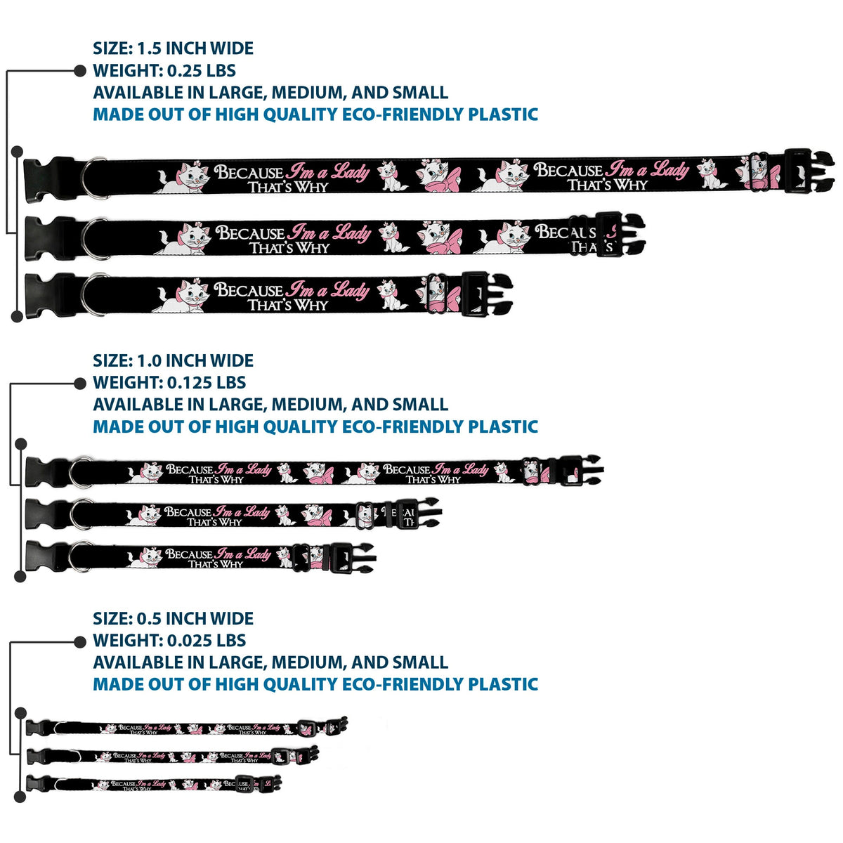 Plastic Clip Collar - Aristocats Marie 3-Poses BECAUSE I'M A LADY THAT'S WHY Black/White/Pink