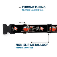 Plastic Clip Collar - Cars 3 Lightning McQueen Caricature/Race Flags Black/White/Red