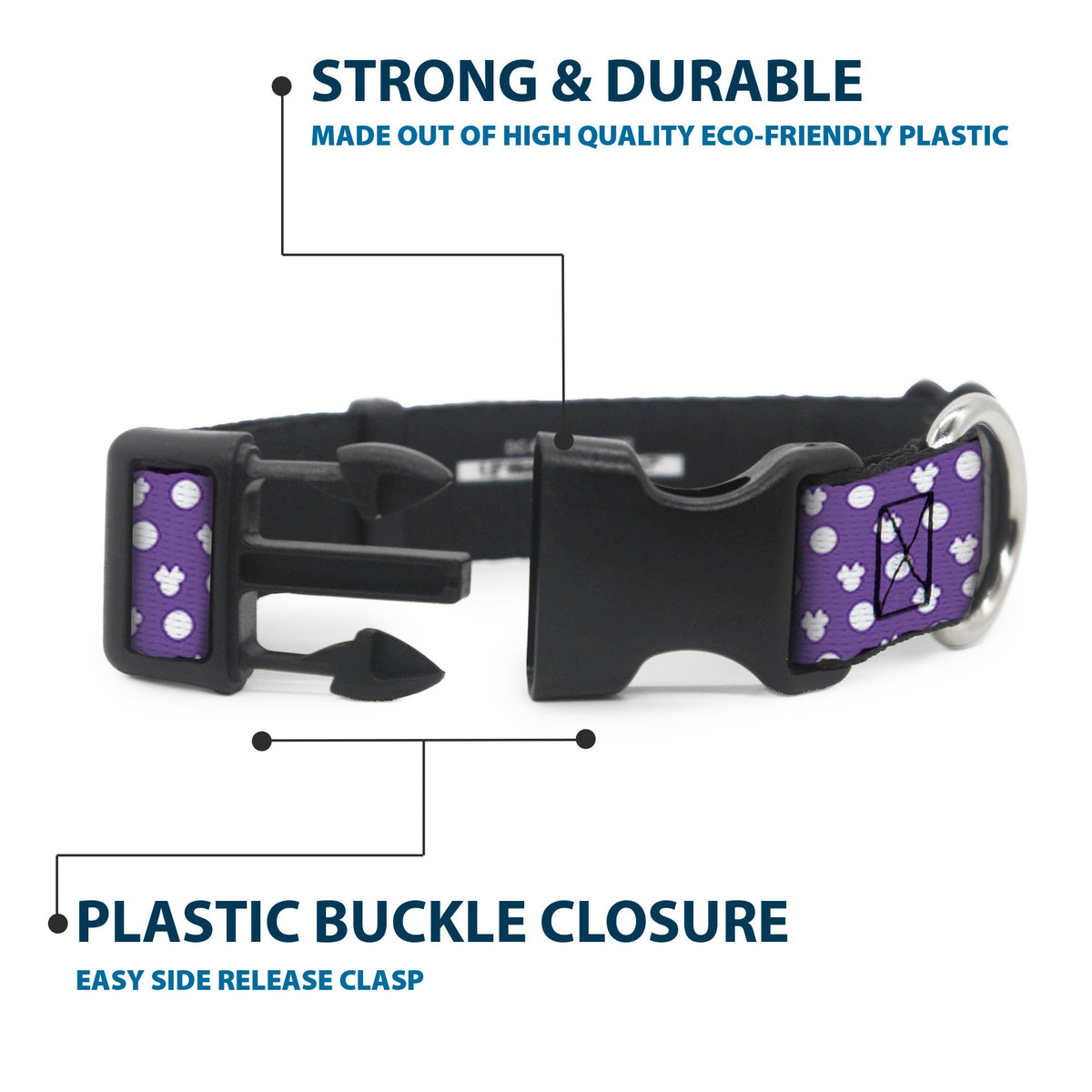 Plastic Clip Collar - Minnie Mouse Ears Monogram/Dots Purple/White