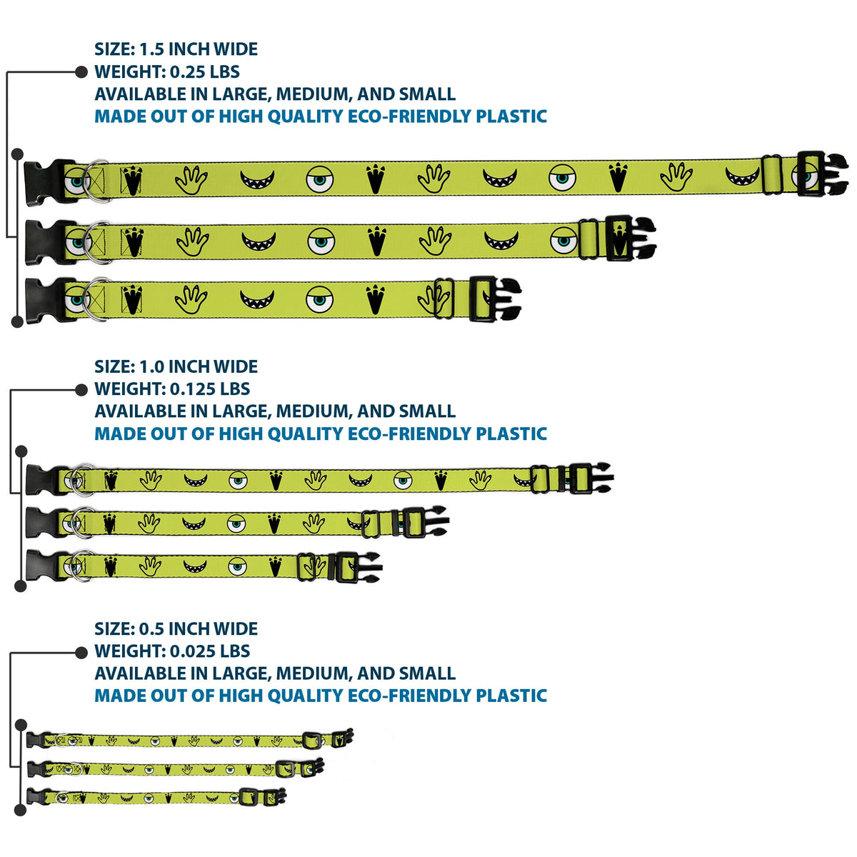 Plastic Clip Collar - Monsters Inc. Mike 4-Icons Greens/Black/White