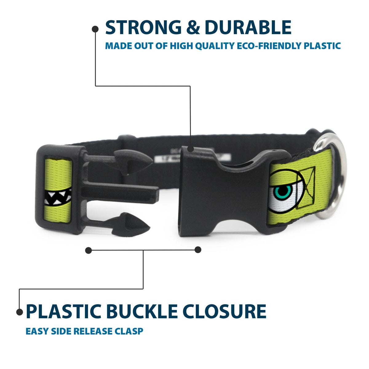 Plastic Clip Collar - Monsters Inc. Mike 4-Icons Greens/Black/White