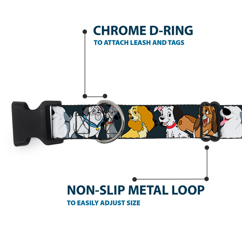 Plastic Clip Collar - Disney Dogs 6-Dog Group Collage/Paws Gray/Black