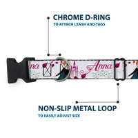 Plastic Clip Collar - Frozen Anna Castle Pose with Flowers and Script Grays/Pinks