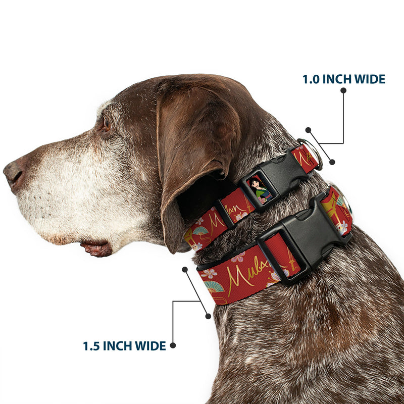 Plastic Clip Collar - Mulan Gazebo Pose with Flowers and Script Red/Golds