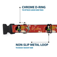 Plastic Clip Collar - Mulan Gazebo Pose with Flowers and Script Red/Golds