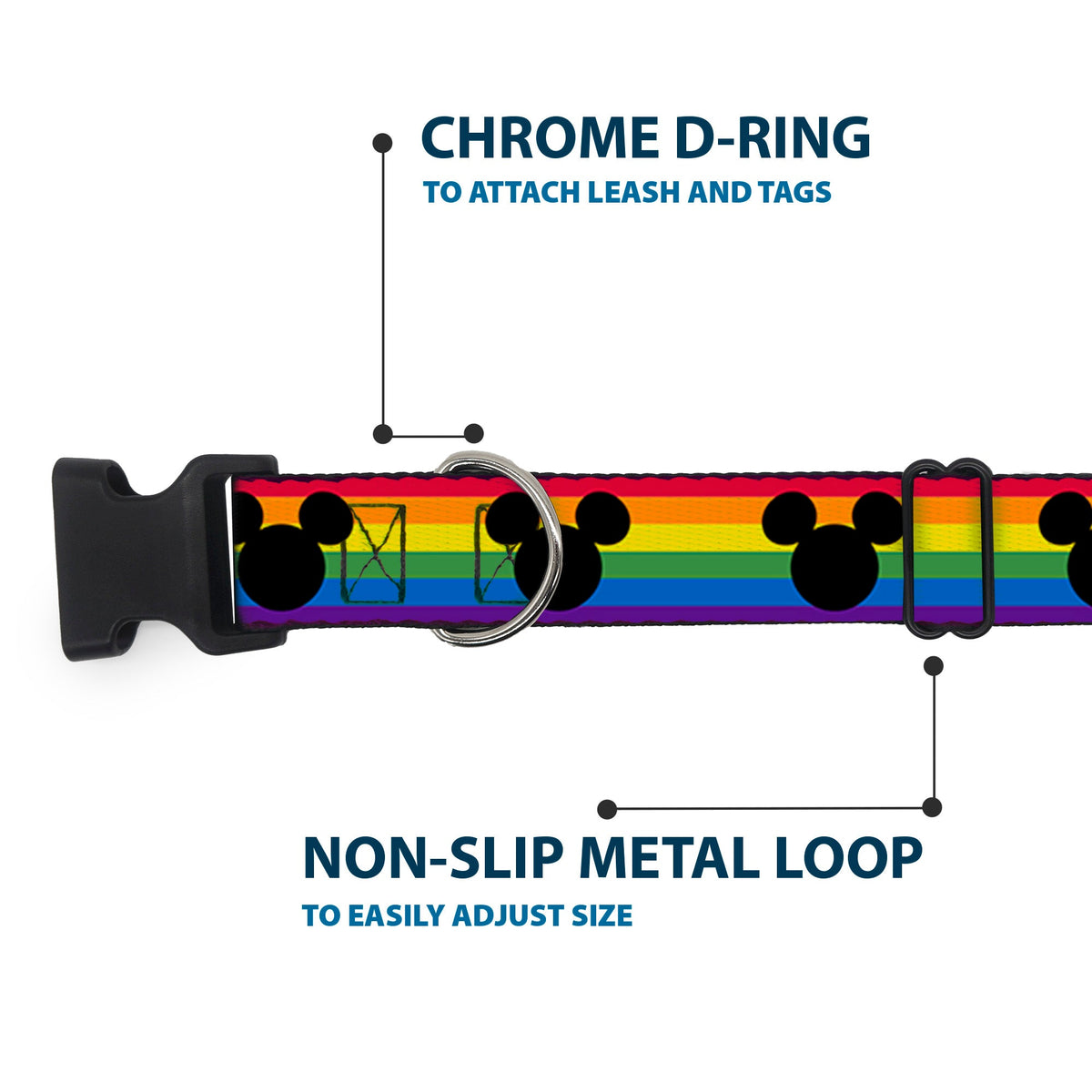 Plastic Clip Collar - Mickey Mouse Ears Icon Rainbow Pride Flag
