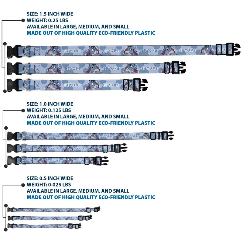 Plastic Clip Collar - Winnie the Pooh Eeyore Text and Expression Close-Up Dot Blues