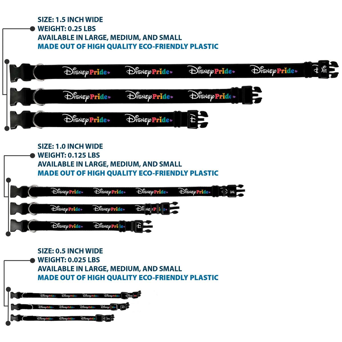 Plastic Clip Collar - DISNEY PRIDE Signature Logo Black/White/Rainbow