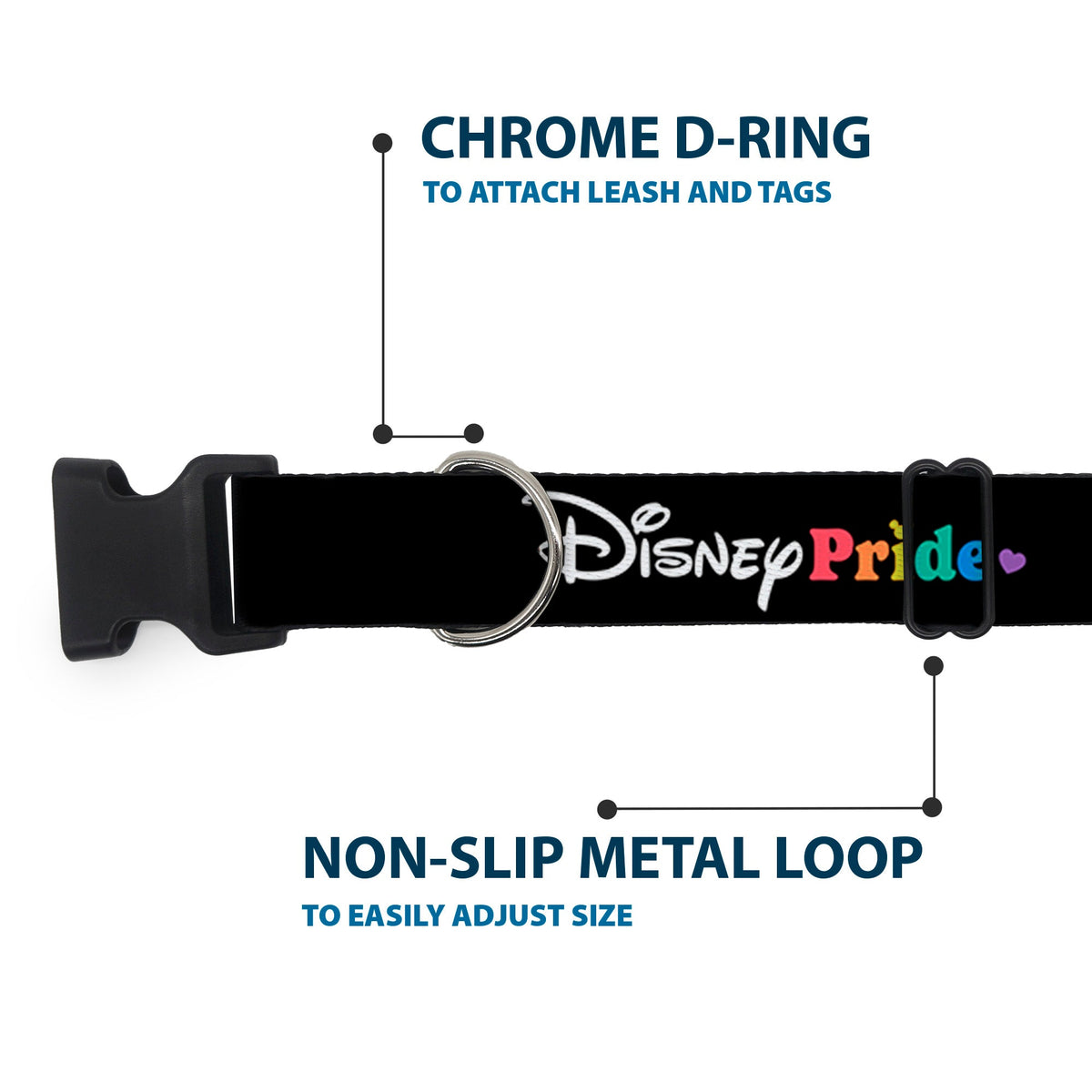 Plastic Clip Collar - DISNEY PRIDE Signature Logo Black/White/Rainbow