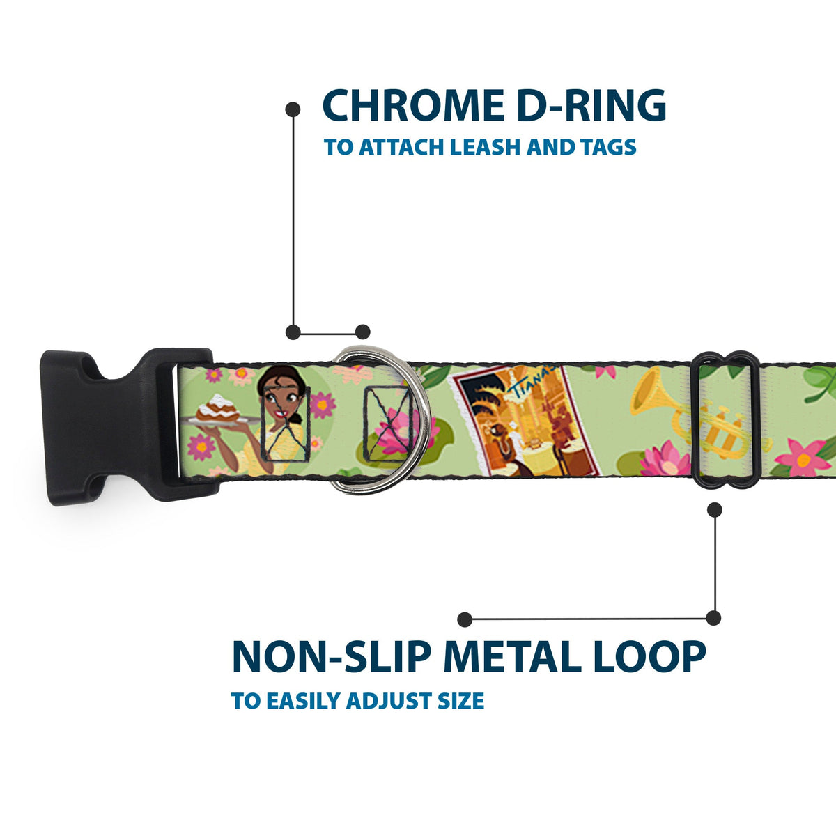 Plastic Clip Collar - The Princess and the Frog Tiana's Place Collage Greens/Pinks