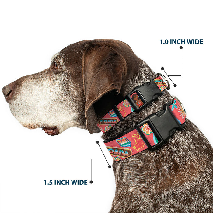 Plastic Clip Collar - Moana Pose and Icons Collage Pink