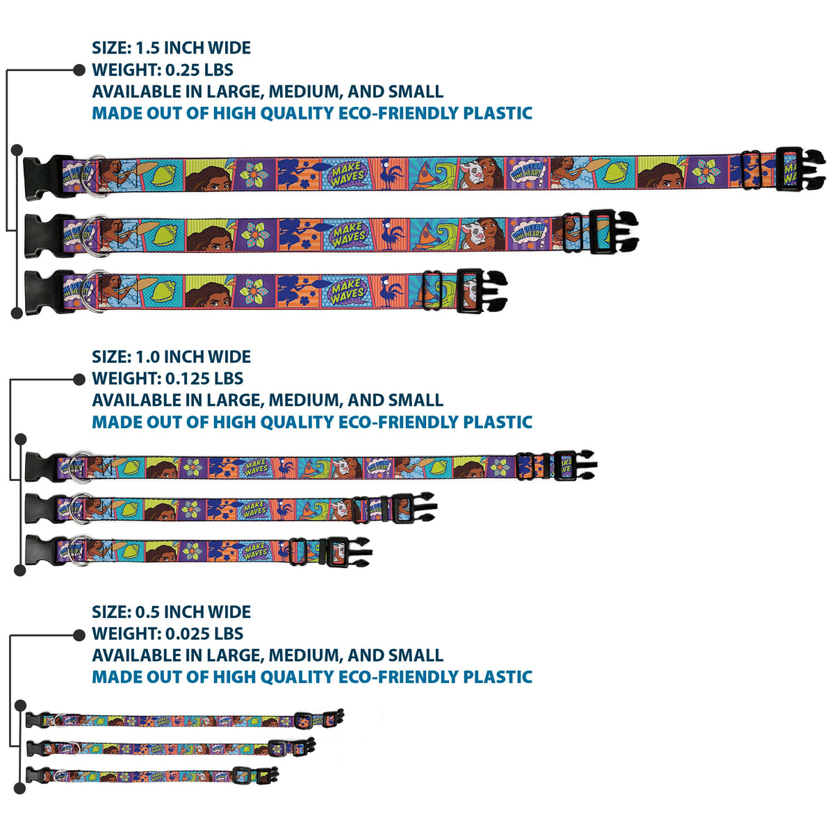 Plastic Clip Collar - Moana MAKE WAVES Scene Blocks Blues/Orange