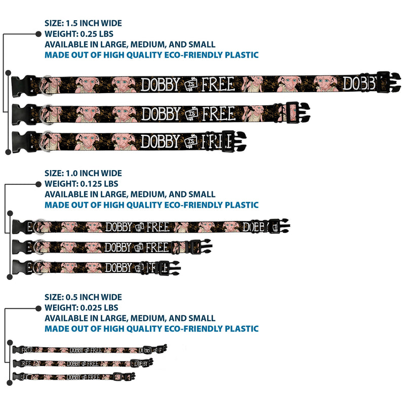 Plastic Clip Collar - DOBBY IS FREE/3-Dobby Poses Star Swirls Black/Gold/White
