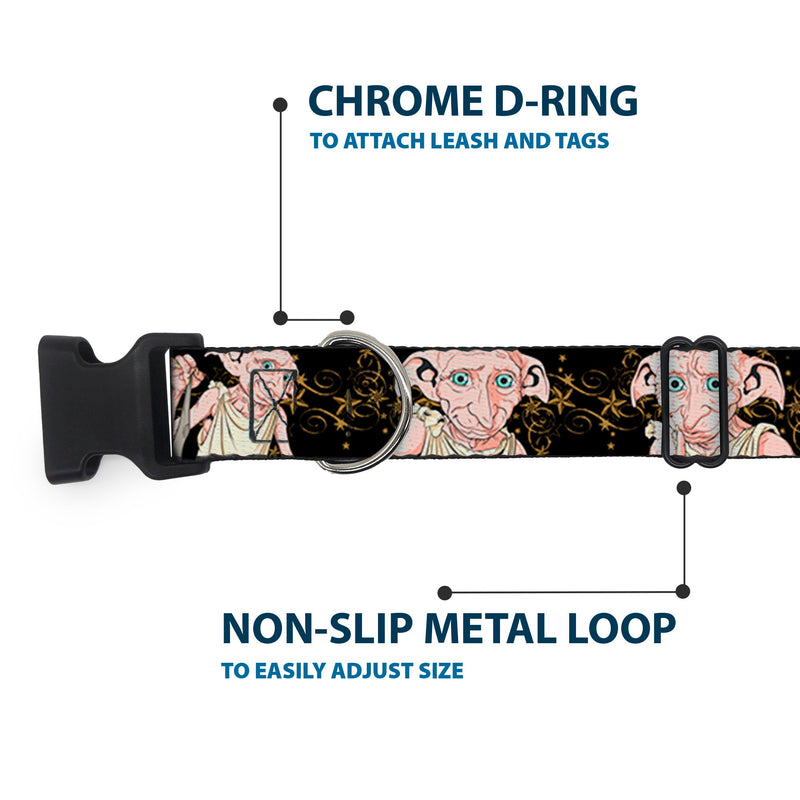 Plastic Clip Collar - DOBBY IS FREE/3-Dobby Poses Star Swirls Black/Gold/White