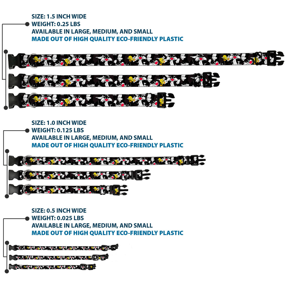 Plastic Clip Collar - Sylvester and Tweety Poses Scattered Charcoal