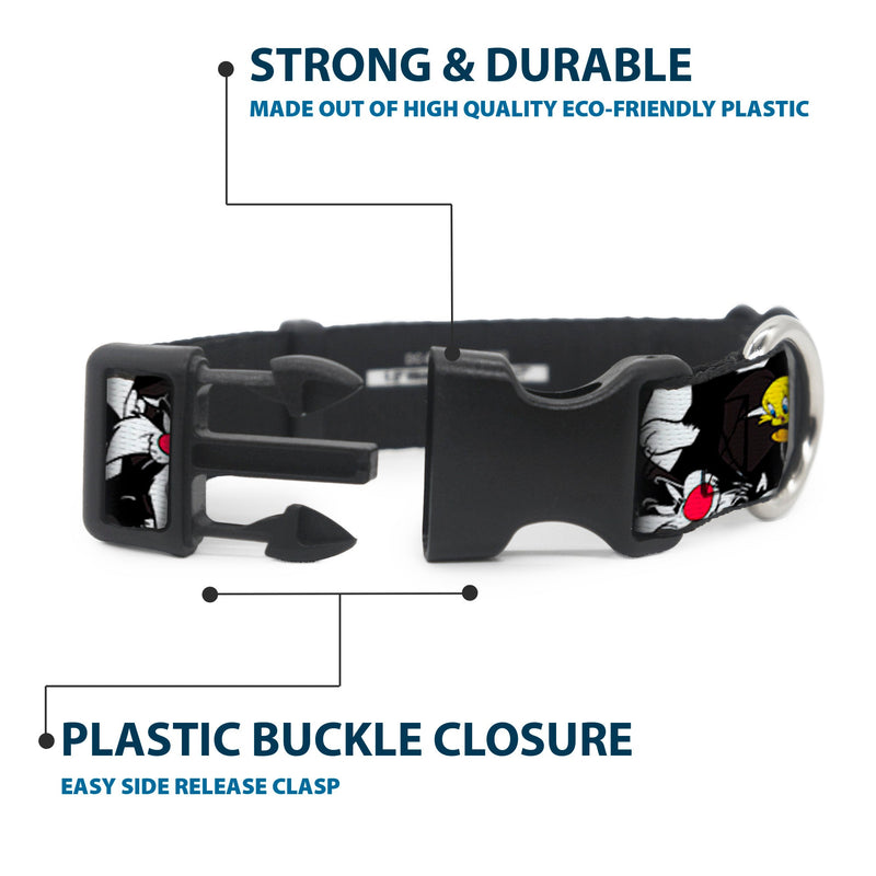 Plastic Clip Collar - Sylvester and Tweety Poses Scattered Charcoal