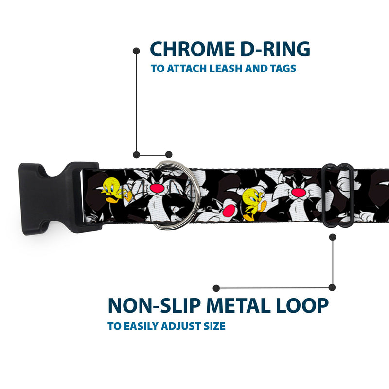 Plastic Clip Collar - Sylvester and Tweety Poses Scattered Charcoal