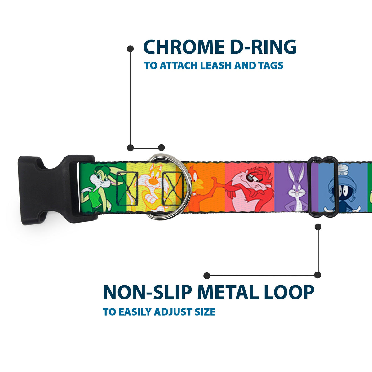Plastic Clip Collar - Looney Tunes 6-Character Pose Pride Blocks Multi Color