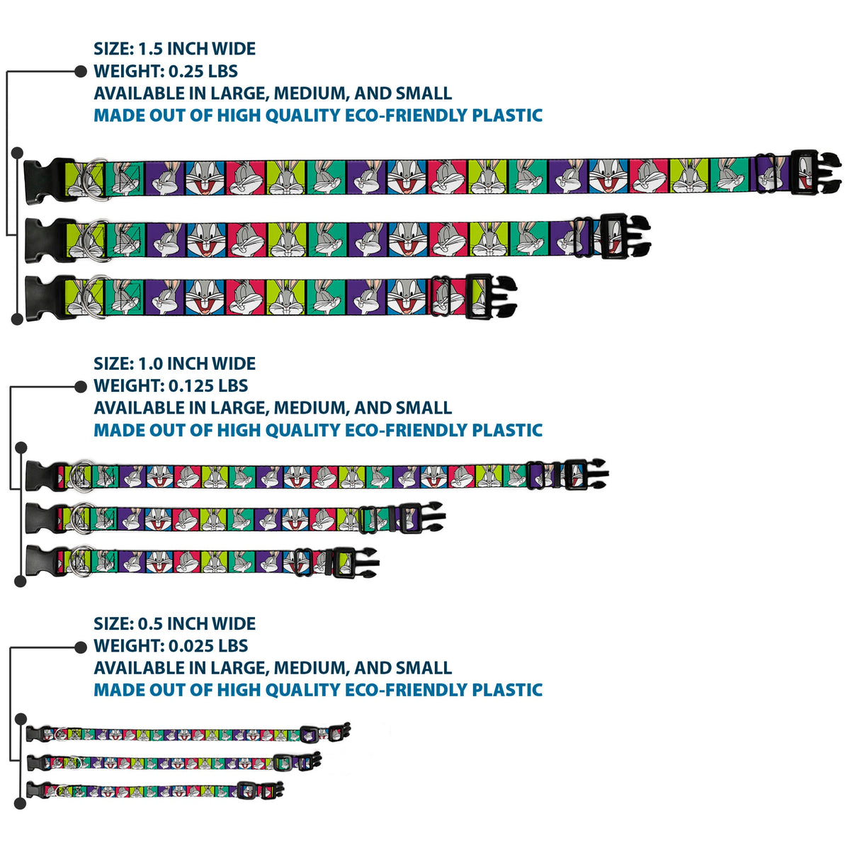 Plastic Clip Collar - Bugs Bunny Expression Blocks Multi Color