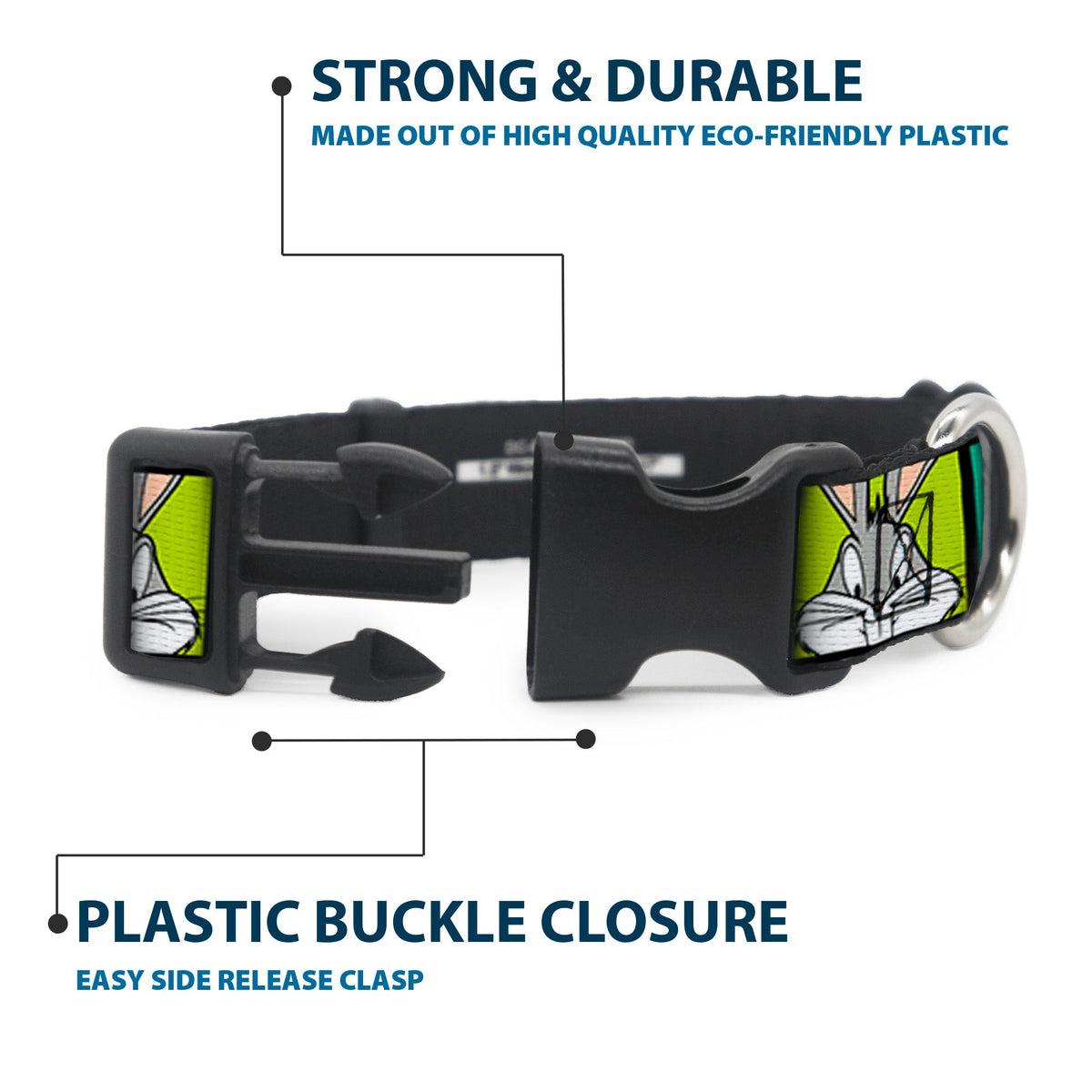 Plastic Clip Collar - Bugs Bunny Expression Blocks Multi Color