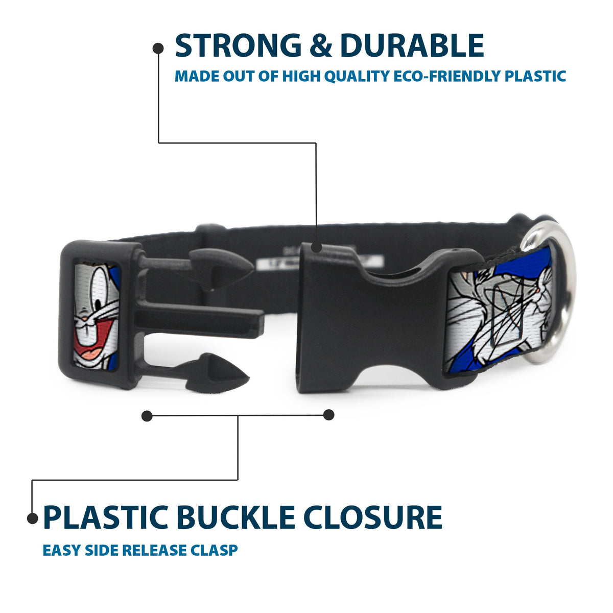Plastic Clip Collar - Bugs Bunny CLOSE-UP Poses Blue
