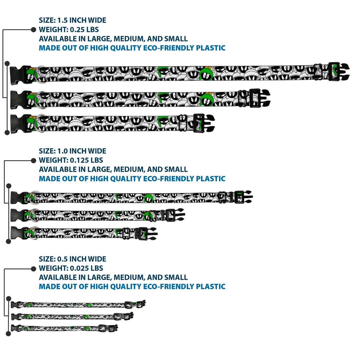 Plastic Clip Collar - Marvin the Martian Expressions Stacked White/Black/Green/Gold
