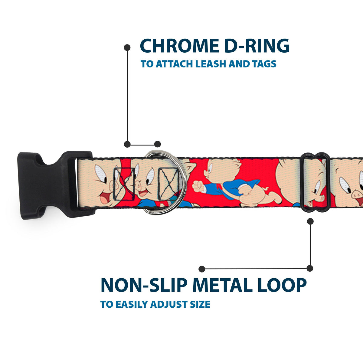 Plastic Clip Collar - Porky Pig Expressions Red