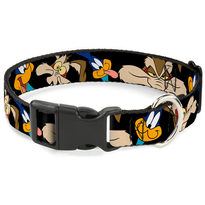 Plastic Clip Collar - Road Runner/Wile E. Coyote Expressions CLOSE-UP Black