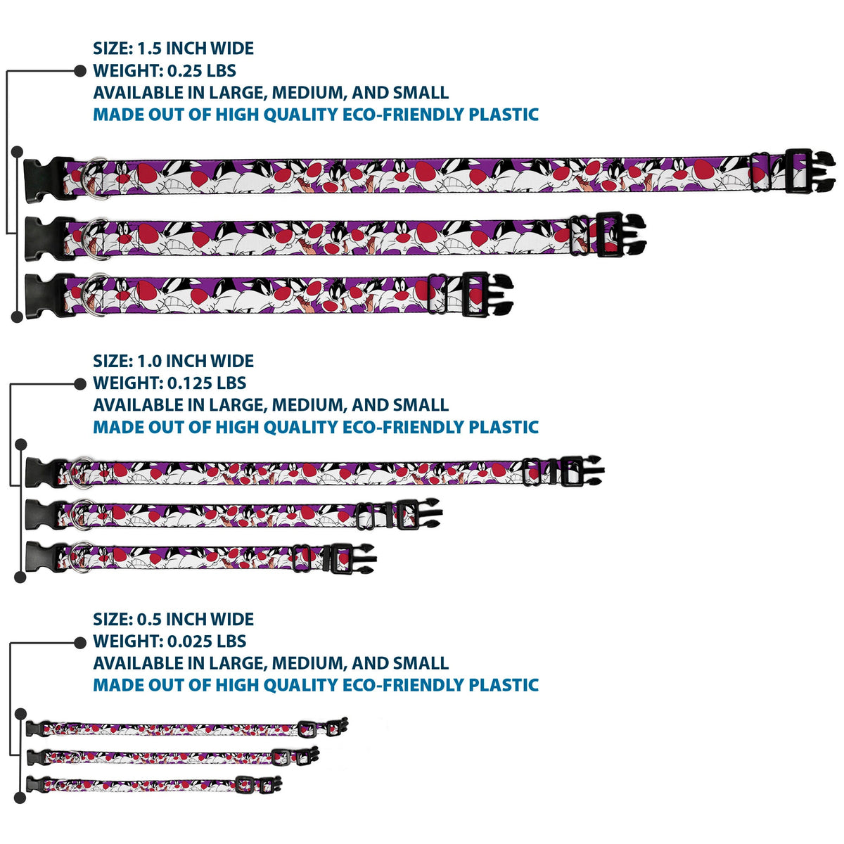 Plastic Clip Collar - Sylvester the Cat Expressions Purple