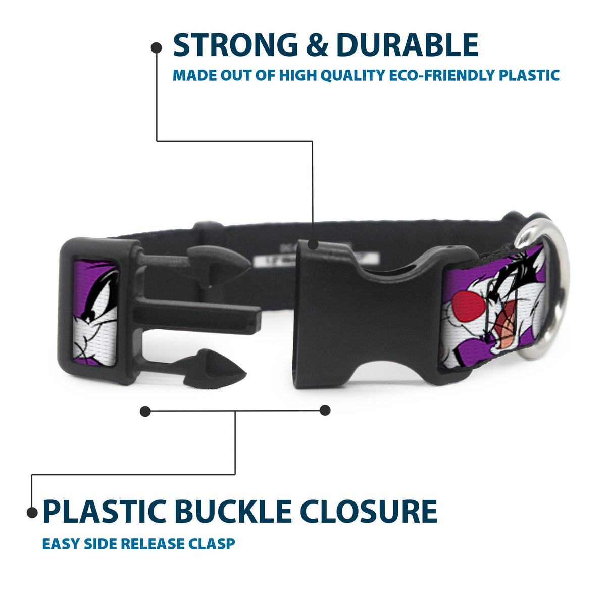Plastic Clip Collar - Sylvester the Cat Expressions Purple