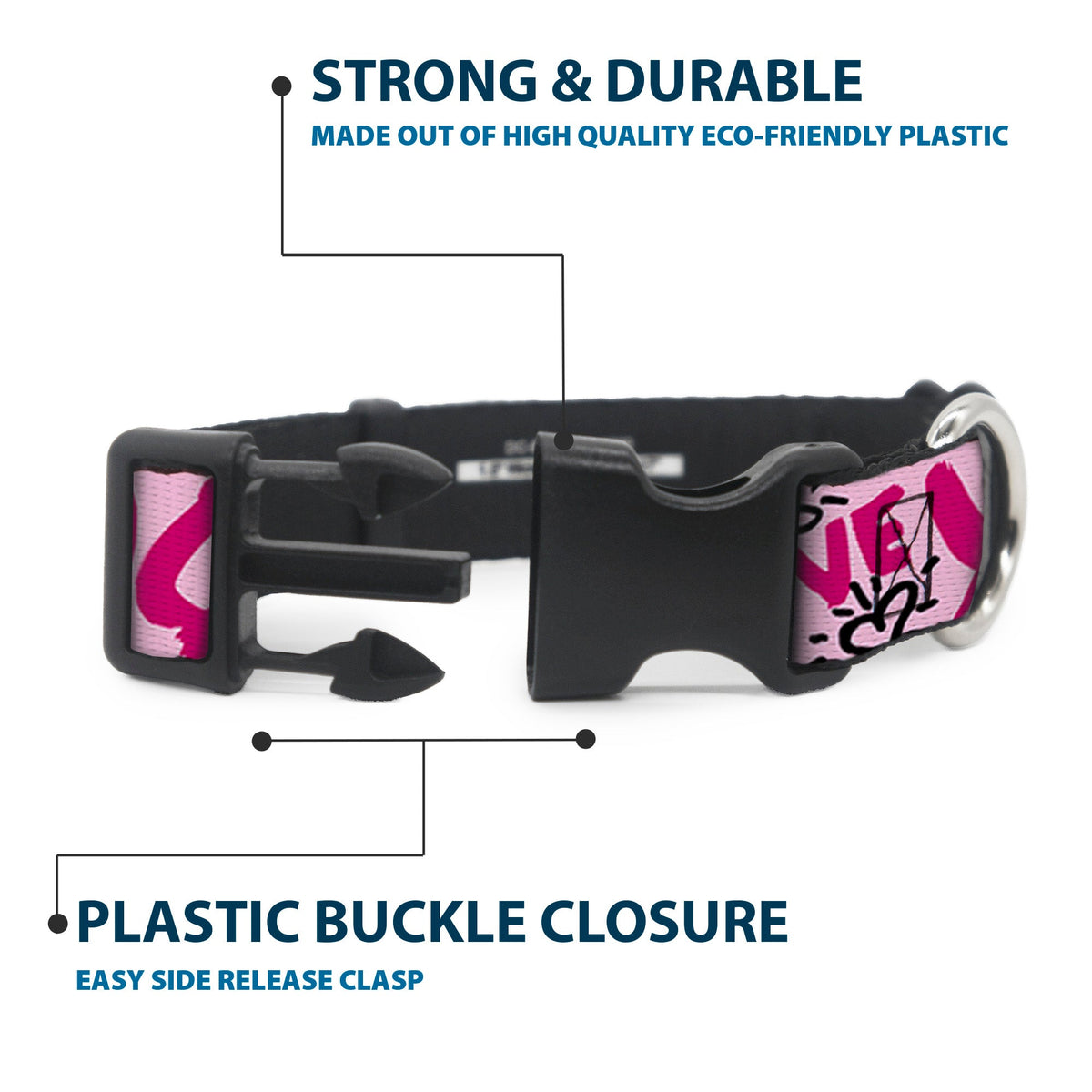 Plastic Clip Collar - Tweety Bird I LOVE YOU Pink/Black