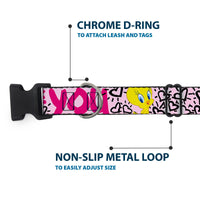 Plastic Clip Collar - Tweety Bird I LOVE YOU Pink/Black