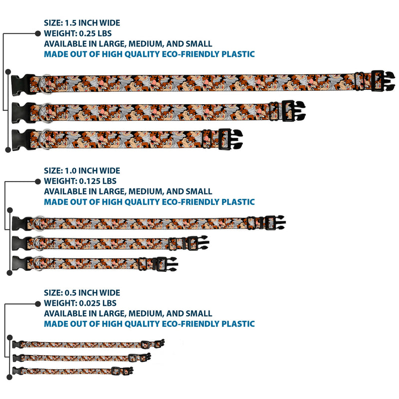 Plastic Clip Collar - Tasmanian Devil Vortex Poses Stacked Black