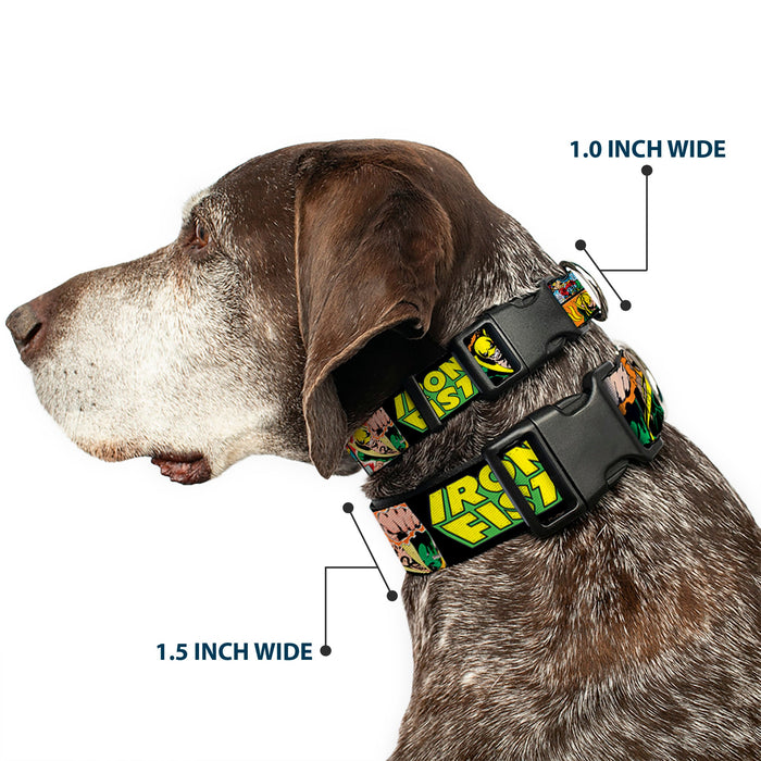 Plastic Clip Collar - Retro IRON FIST Action Pose/Comic Scene Blocks Black/Green/Yellow